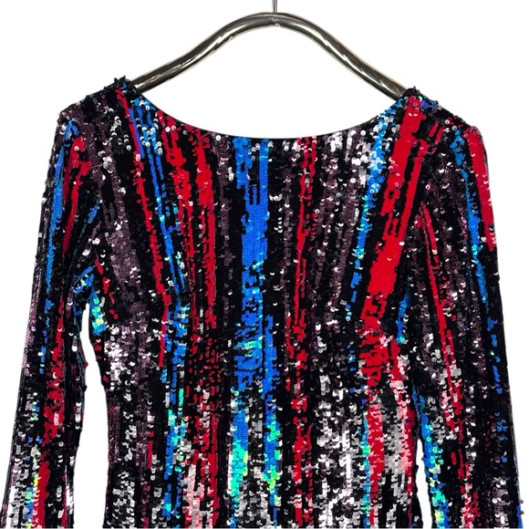 DRESS THE POPULATION LOLAMULTI SEQUIN BRUSH STROKE LONG SLEEVE MINI SHEATH DRESS - Picture 7 of 17